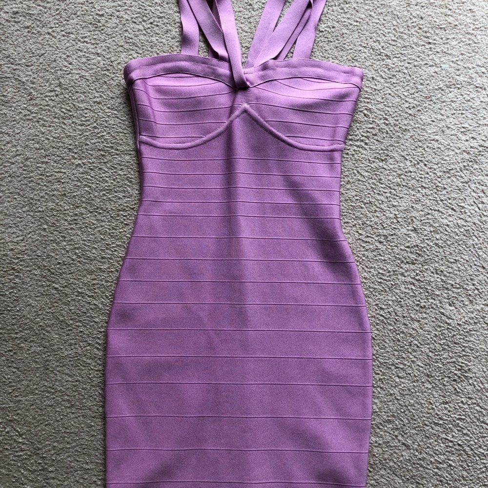 Marciano Clementine Halter Bandage Dress Lavender Purple Pink Strap Fitted S New - Picture 2 of 9